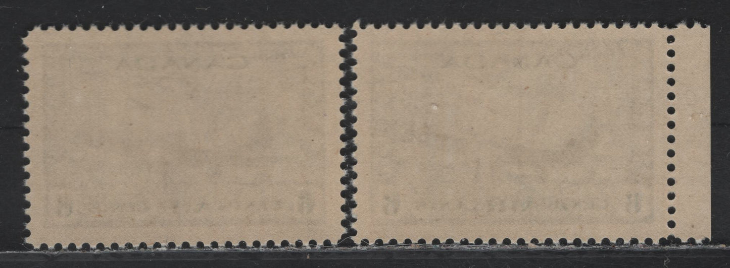 Lot 242 Canada #C7 6c Deep Blue Air Training Plan, 1942-1943 Airmail War Issue, 2 VFNH Singles, CBN-DDDD Paper, Perfs 11.85x11.95 & 11.9x12