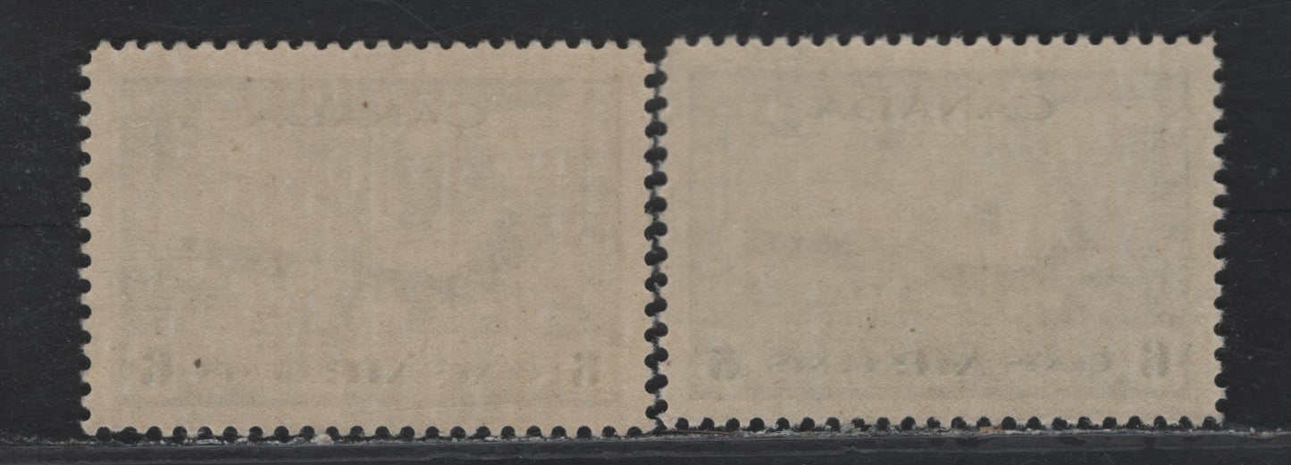 Lot 243 Canada #C7 6c Dull Blue - Prussian Blue Air Training Plan, 1942-1943 Airmail War Issue, 2 VFNH Singles, CBN-BBBBB & CBN-TTTT Papers, Perfs 12x11.85 & 12