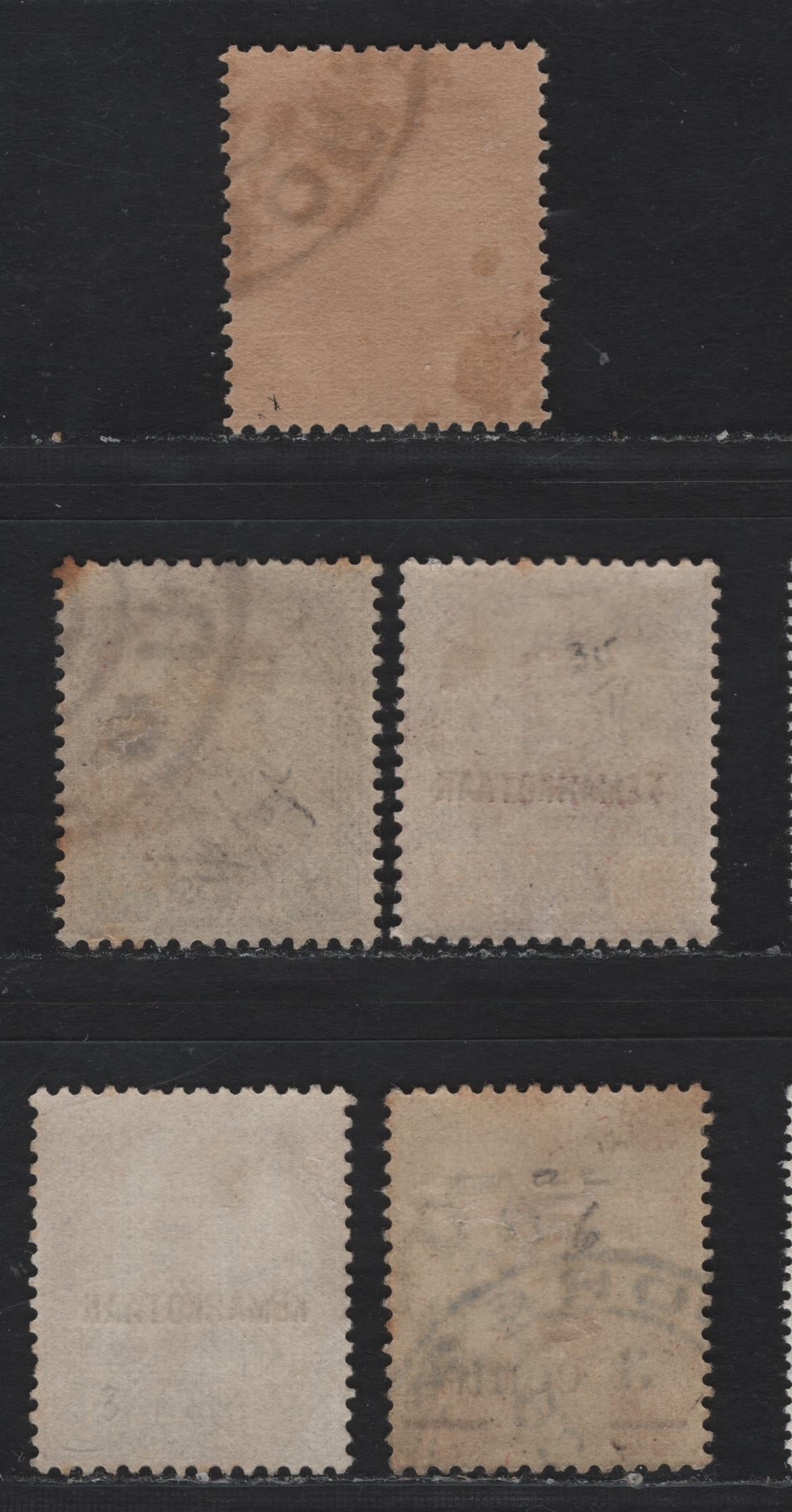 Lot 136 Malaya - Johore (C) SG#21, 24, 33, 35, 54 1c - 3c on 4c Dull Purple & Mauve - Yellow & Red , 1891-1894 Sultan Abu Bakar - Surcharged Sultan Ibrahim Issues, 5 Very Fine Used Singles