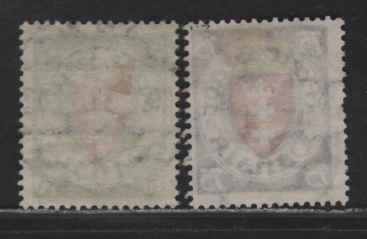 Lot 316 Danzig SC#190, 191a (Michel 201xaa, 249) 70pf & 75pf Deep Violet Purple & Deep Vermilion Red & Deep Yellow Green & Vermilion Red Arms, 1924-1937 Arms Definitive Issue, 2 Fine & VF Used Singles On White Paper, 75pf Cemtre Glows Dark Rose Under UV