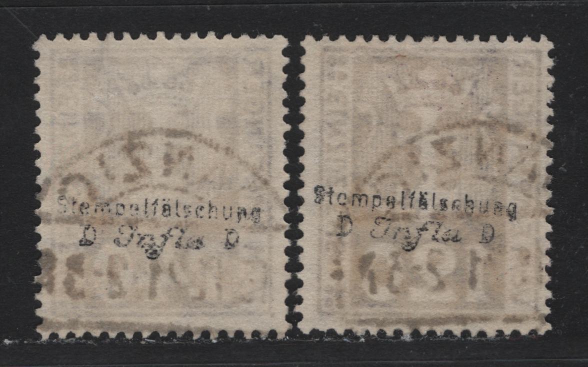 Lot 345 Danzig SC#J7, J9 (Michel #7b, 9a) 120pf, 240pf Dark Brown Violet & Dark Violet Purple Arms, 1921-1922 Postage Due Issue, 2 Fine & VF Used Singles Expert Handstamps Designating the Cancels As Fake, Useful For Reference, Wmk Honeycomb