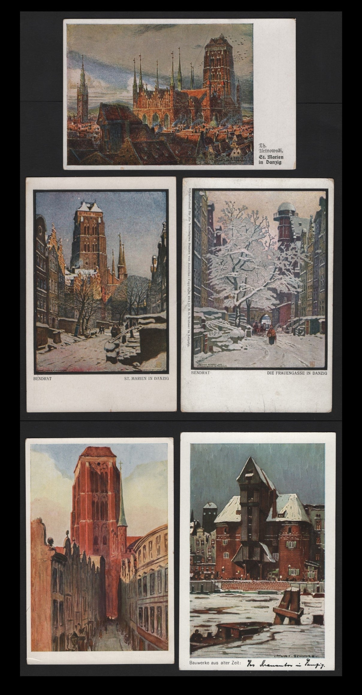 Lot 383 Danzig SC, 5 Fine/Very Fine Used Art-Deco Style Color Postcards, 1930-1940, Depicting Various Scenes, Could Showing Minor Corner Wear