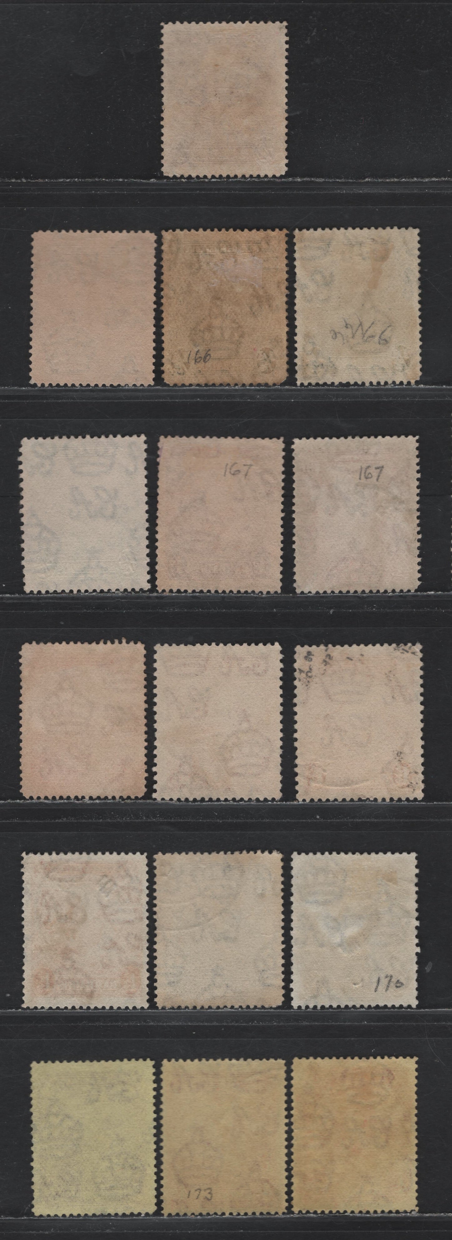 Lot 4 Barbados (C) SG#229-231da, 233ab, 234-235 1/4d - 4d Brown - Red on Pale Yellow , 1925-1935 Postage & Revenue Badge of the Colony Designs, 16 Fine/Very Fine Used Singles, Perfs 14 & 13.5x12.5 Plus Additional Shades.