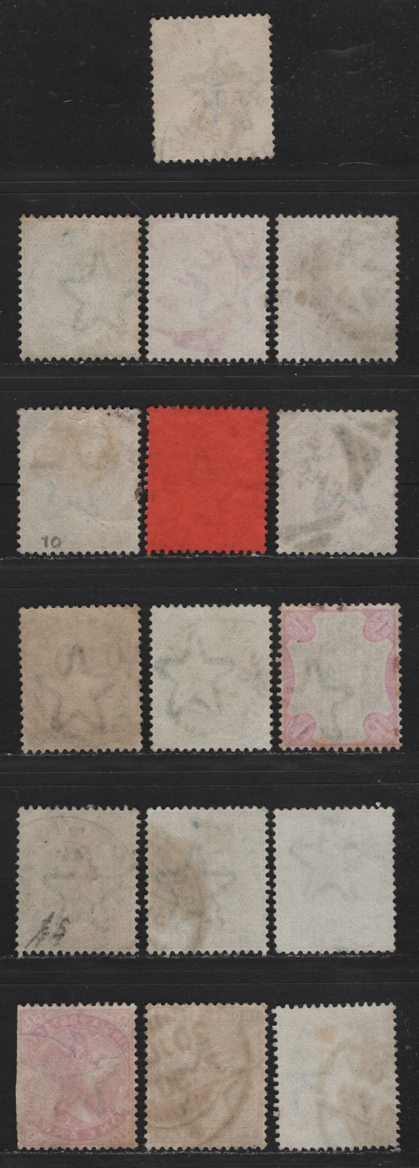 Lot 60 India (C) SG#84/102, 103, 106, 110, 112, 114-115, 117-118 1/2a - 2a6p Deep Blue Green - Ultramarine , 1882-1900 Queen Victoria Keyplate Issue, 16 Fine/Very Fine Used Singles, With Listed Shades of 1a & 1/2a