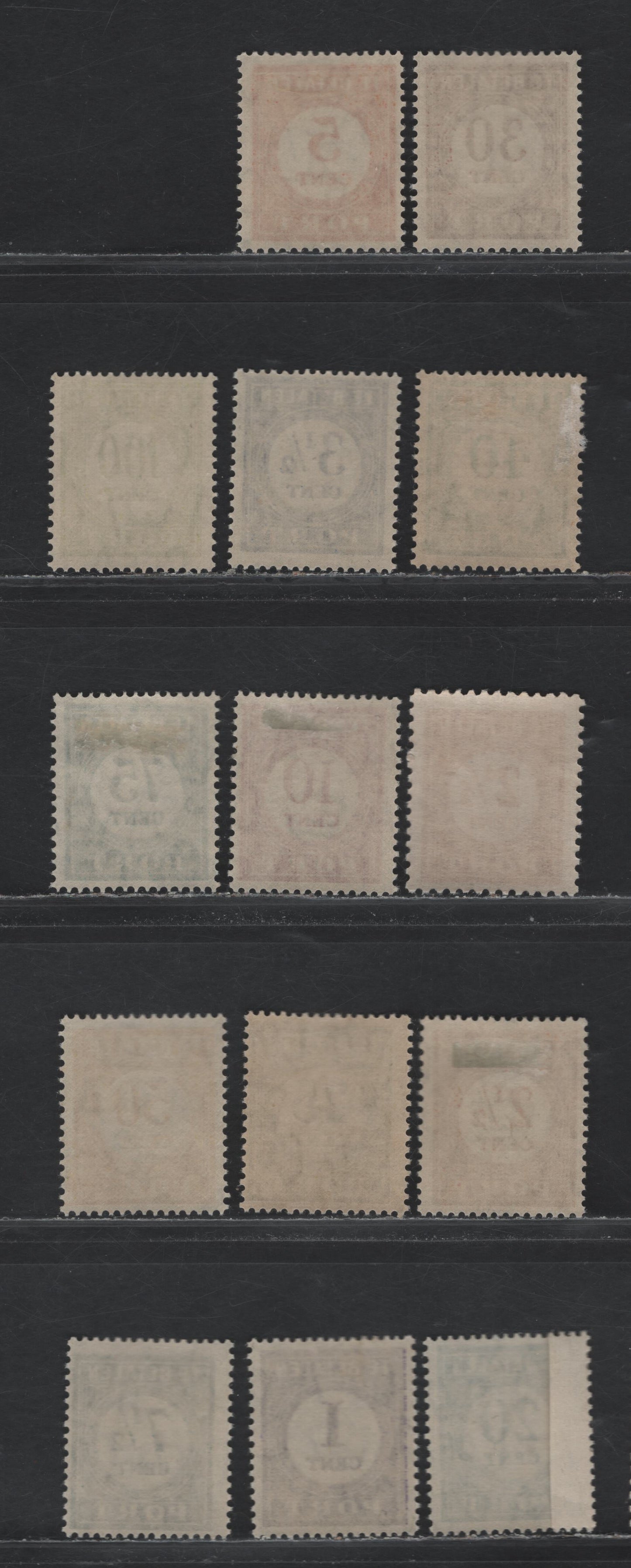 Lot 237 Netherlands Indies SC#J47-J59a 1c - 100c Purple - Apple Green , 1946 Postage Dues, 13 F/VFOG/NH Singles, 20c Is NH
