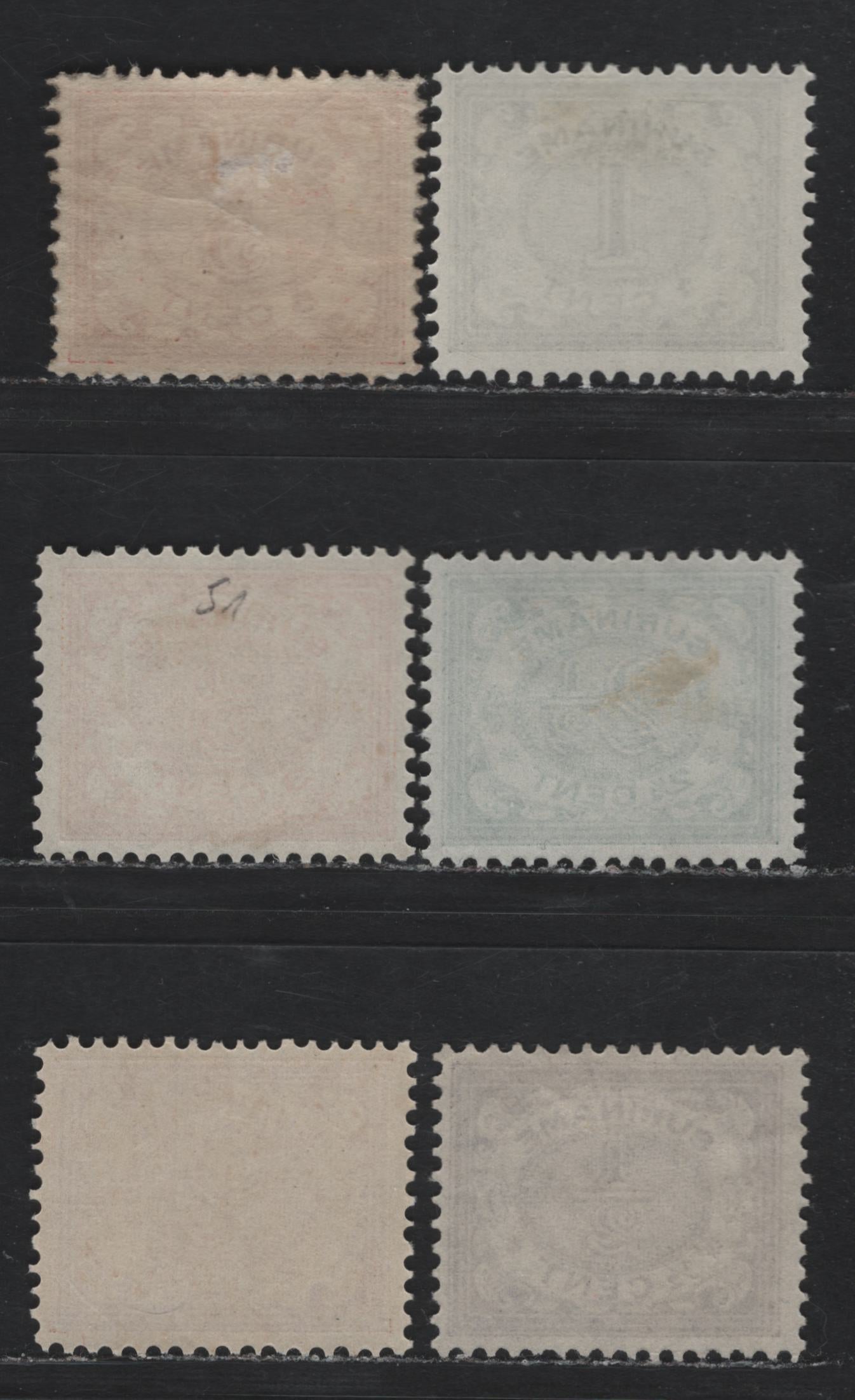 Lot 250 Surinam SC#44-49 1/2c - 5c Violet - Red , 1902-1908 Numeral & Queen Wilhelmina Issue, 6 F/VFOG & Unused Singles, 5c Has Gum, Which Is Scarce, As these Were Originally Issued Without Gum