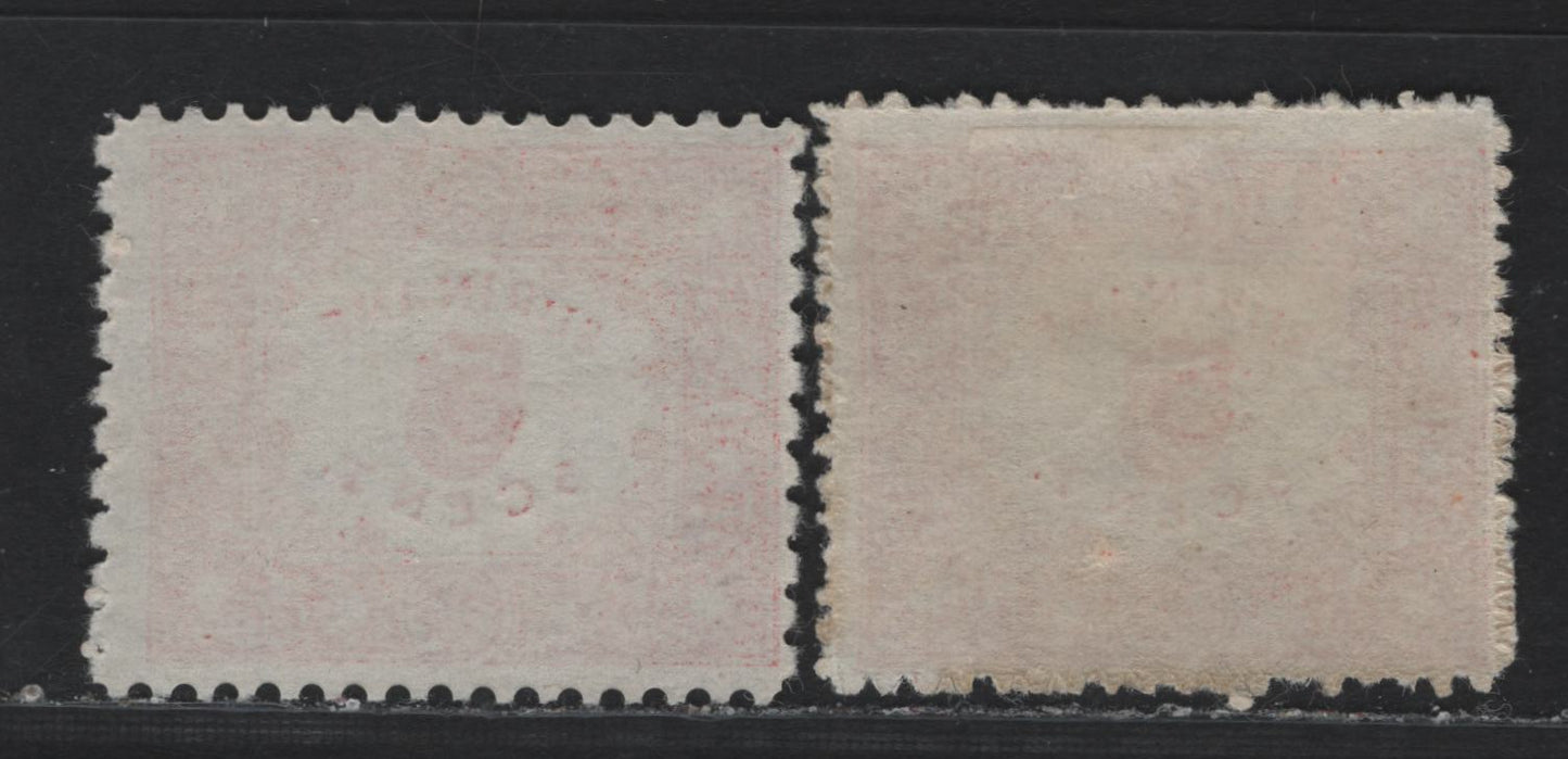 Lot 251 Surinam SC#61-62 5c Red , 1909 Serrate Roulette Issue, 2 FOG & Unused Singles, Serrate Roulette 13.5 & Perf 11.5x10.5, The Serrate Roulette Has Gum, Which Was Scarce