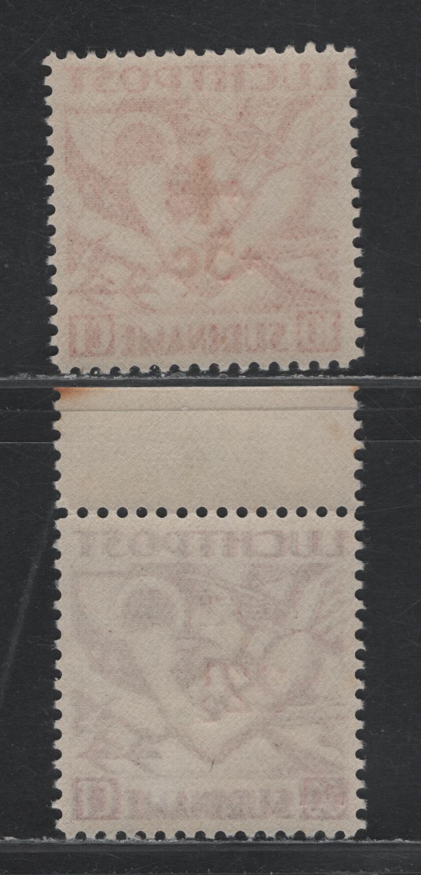 Lot 274 Surinam SC#C23, CB1 22.5c on 60c - 10c+5c Brown Violet - Red , 1942-1945 Red Cross Airmail Semi Postals - Surcharged Airmails, 2 VFNH/LH Singles, C23 Is NH But Has A Tiny Gum Disturbance, CB1 is Type 3 With Small C