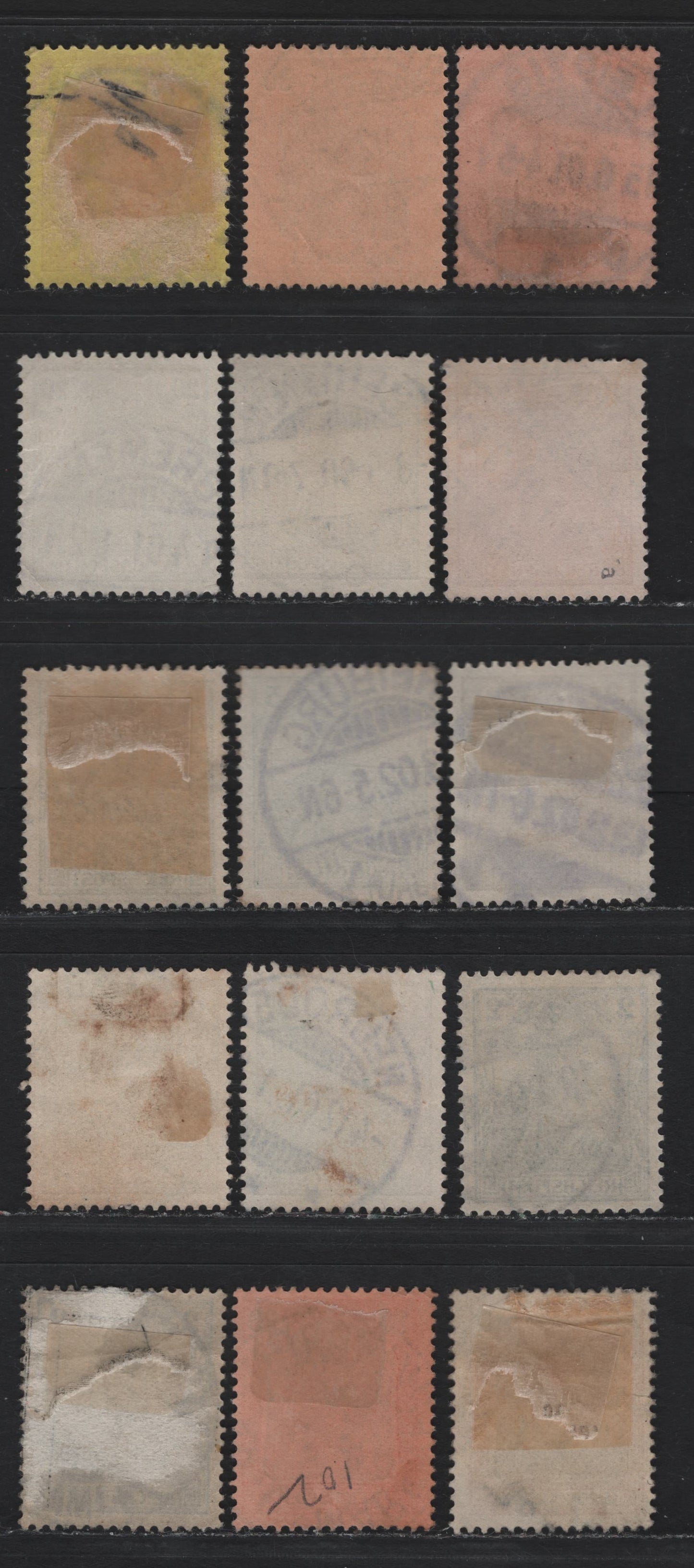 Lot 113 Germany SC#52-59 2pf 40pf Gray - Lake & Black , 1900 Reichpost Germania Issues, 15 Fine/Very Fine Used Singles, Showing Large Outer Frame Break To The Left Of The UR '5", Unlsited In Michel