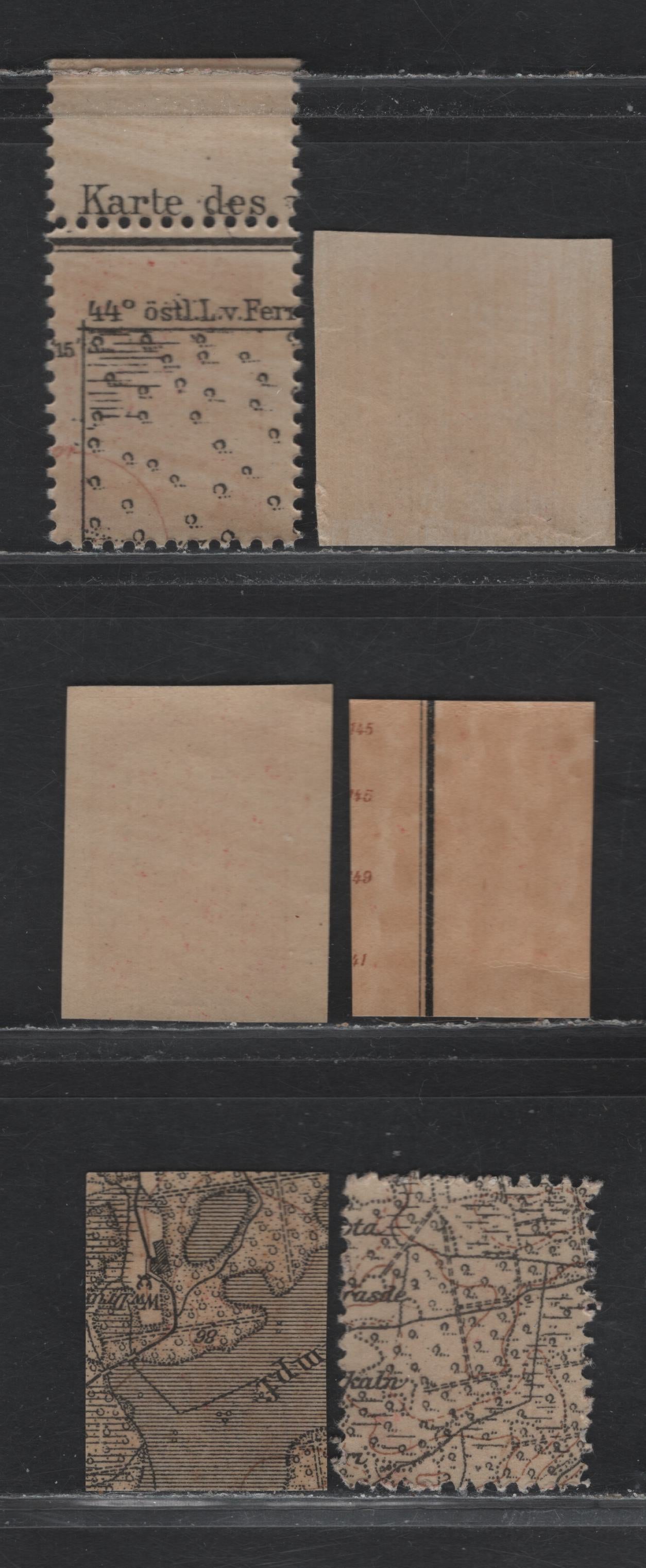 Lot 183 Latvia SC#1 5k Carmine & Carmine Vermillion , 1918 Arms Issue, 6 F/VFNH Perf & Imperf Singles, Military Map Paper, Perf 11.5, Map Portion Printed In Brown & Black.