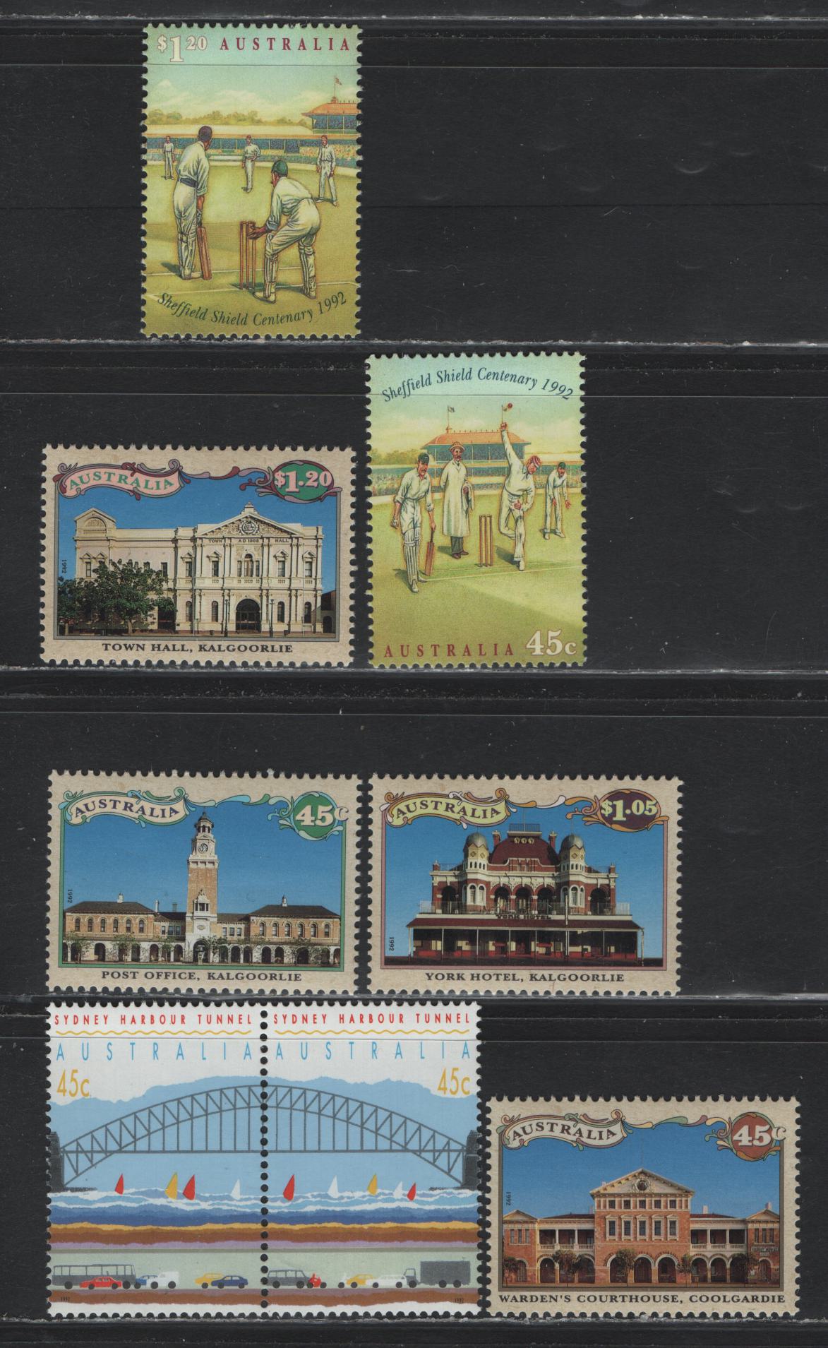 Lot 239 Australia SC#1297-1302 45c - $1.20 Multicolored , 1992 Buildings In Western Australia - Cricket Match Issues, 6 VFNH Singles