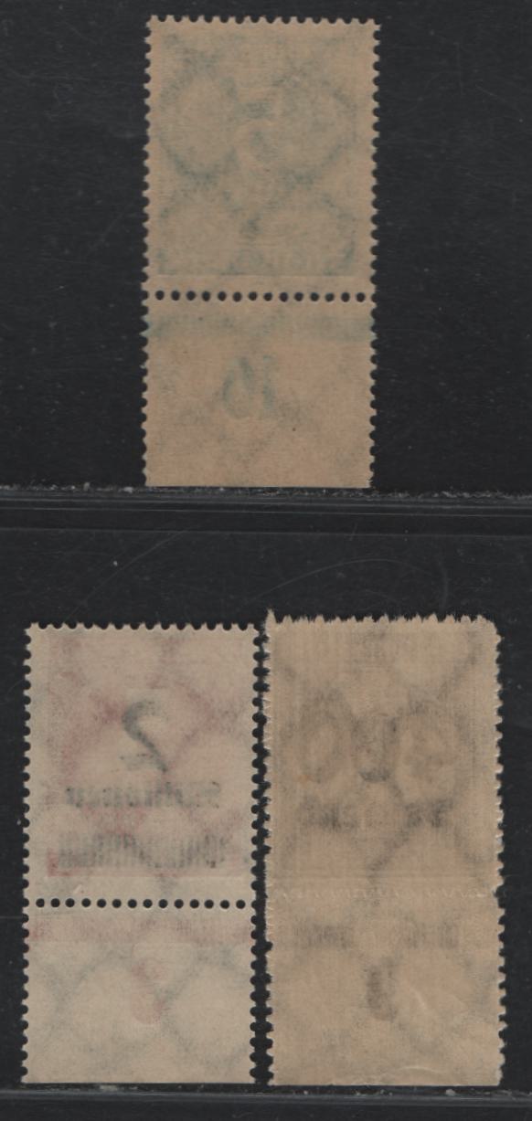 Lot 151 Germany SC#238A, 272, 275 (274299, 312Aa) 5000m - 2mil on 5000m Greenish Blue - Rose Red , 1923 Numeral & Surcharged Issues, 3 F/VFNH Bottom Sheet Margin Singles, Showing Column Numbers