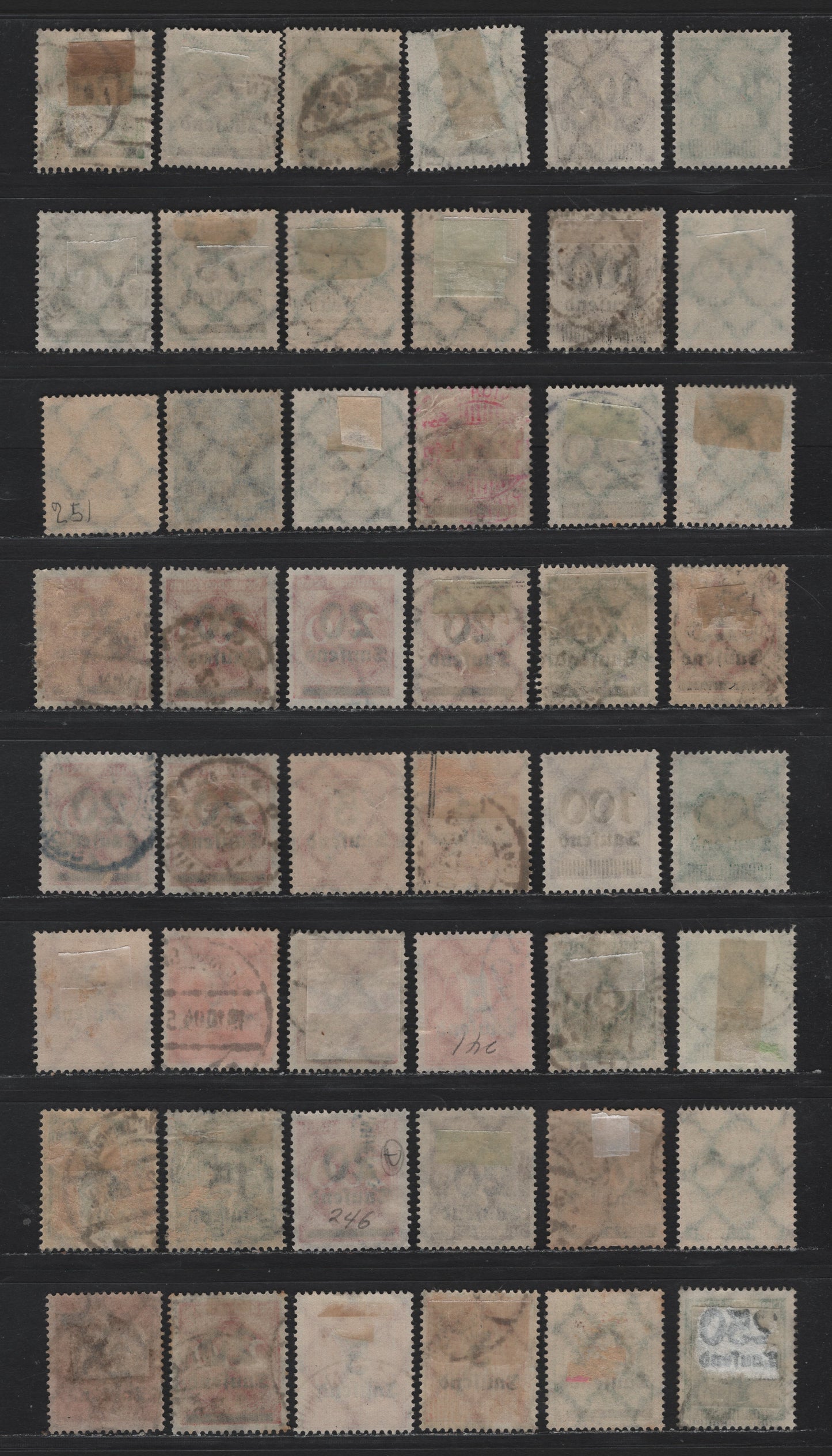Lot 159 Germany SC#242/257 (277/293) 5th on 40pf - 250th on 300m Orange - Green , 1923 Surcharged Issue, A Selection Of CTO & Forged Cancellation Singles, Userful For Building A Reference Collection of These Cancels