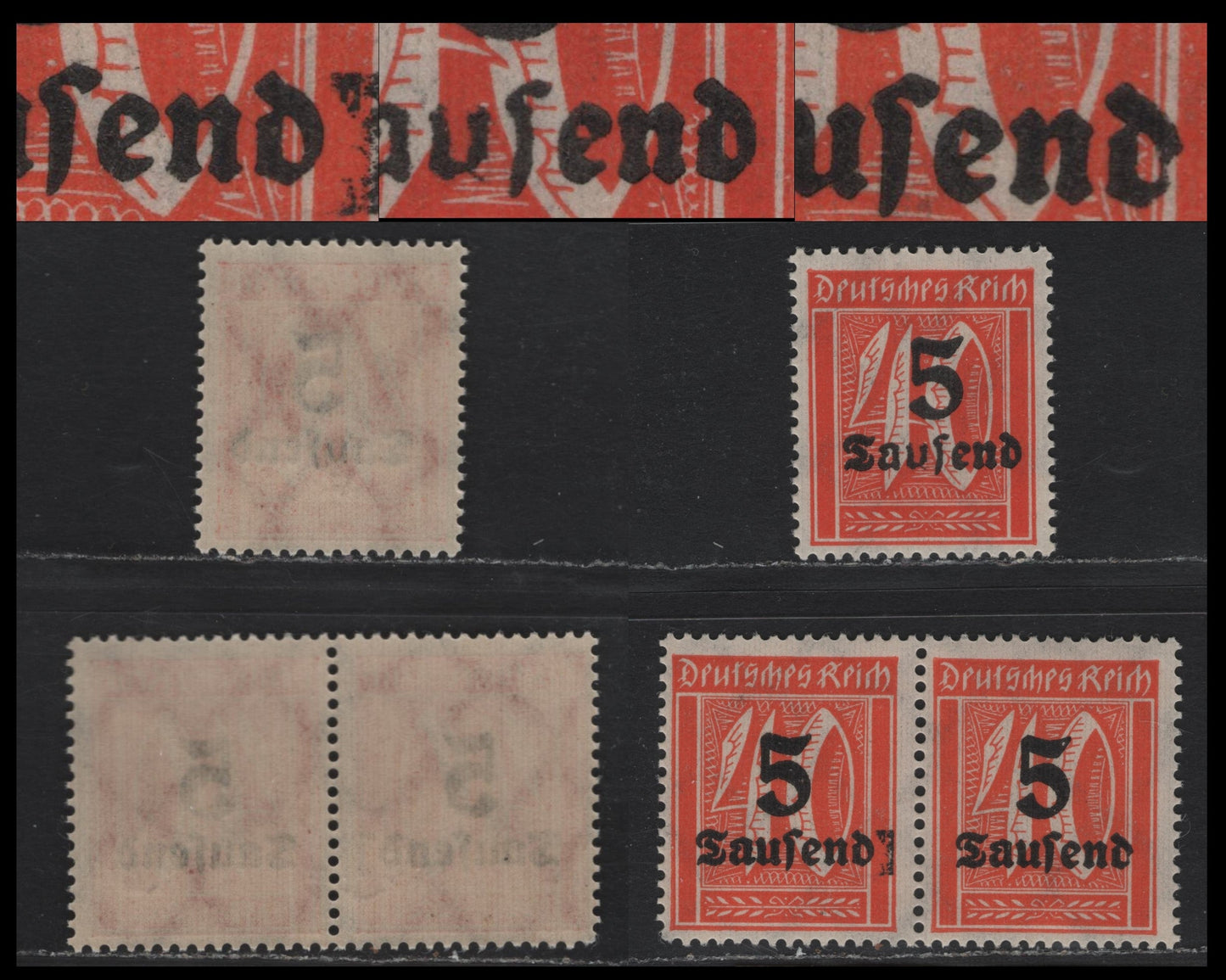 Lot 168 Germany SC#242avar (277var) 5th on 40pf Orange , 1923 Surcharged Issue, 2 F/VFNH Single & Pair, Overprint Varieties Not Listed In Michel, May or May Not Be Constant