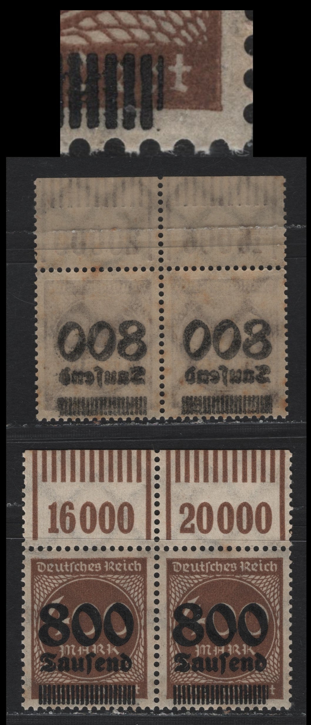Lot 192 Germany SC#265 (305Avar) 800th on 400m Brown , 1923 Surcharged Issue, A VFNH Pair, As Lot 191, But With Full Upper Selvedge Counter
