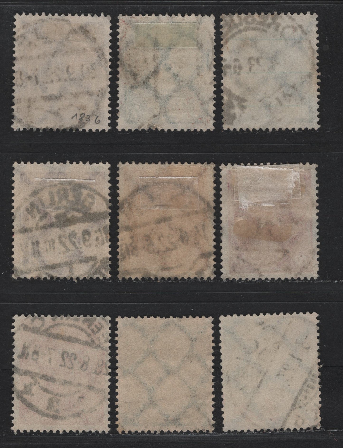 Lot 84 Germany SC#167/184 (183a-b/193, 205w, 206w, 209P) 50pf - 50m Blackish Violet Purple - Dark Bluish Gray Green & Pale Brown Purple , 1921-1922 Numeral, Worker & Post Horn Issue, 9 Fine Used Singles, Postally Used Examples, Network Wmk