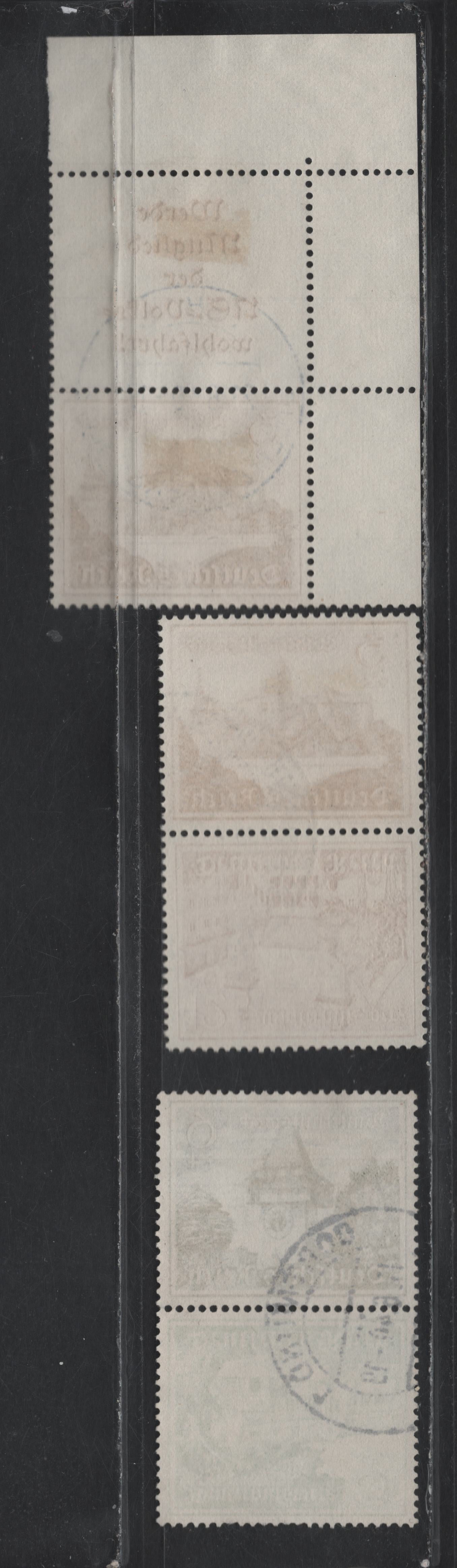Lot 144 Germany SC#B160/B165 (S257, SK35-SK36) 3pf+2pf - 12pf+6pf Dark Brown - Dark Carmine , 1939 Buildings Winter Relief Semi Postal Issue, 3 Very Fine Used Vertical L-S Booklet Pair & Tete-Beche Booklet Pairs