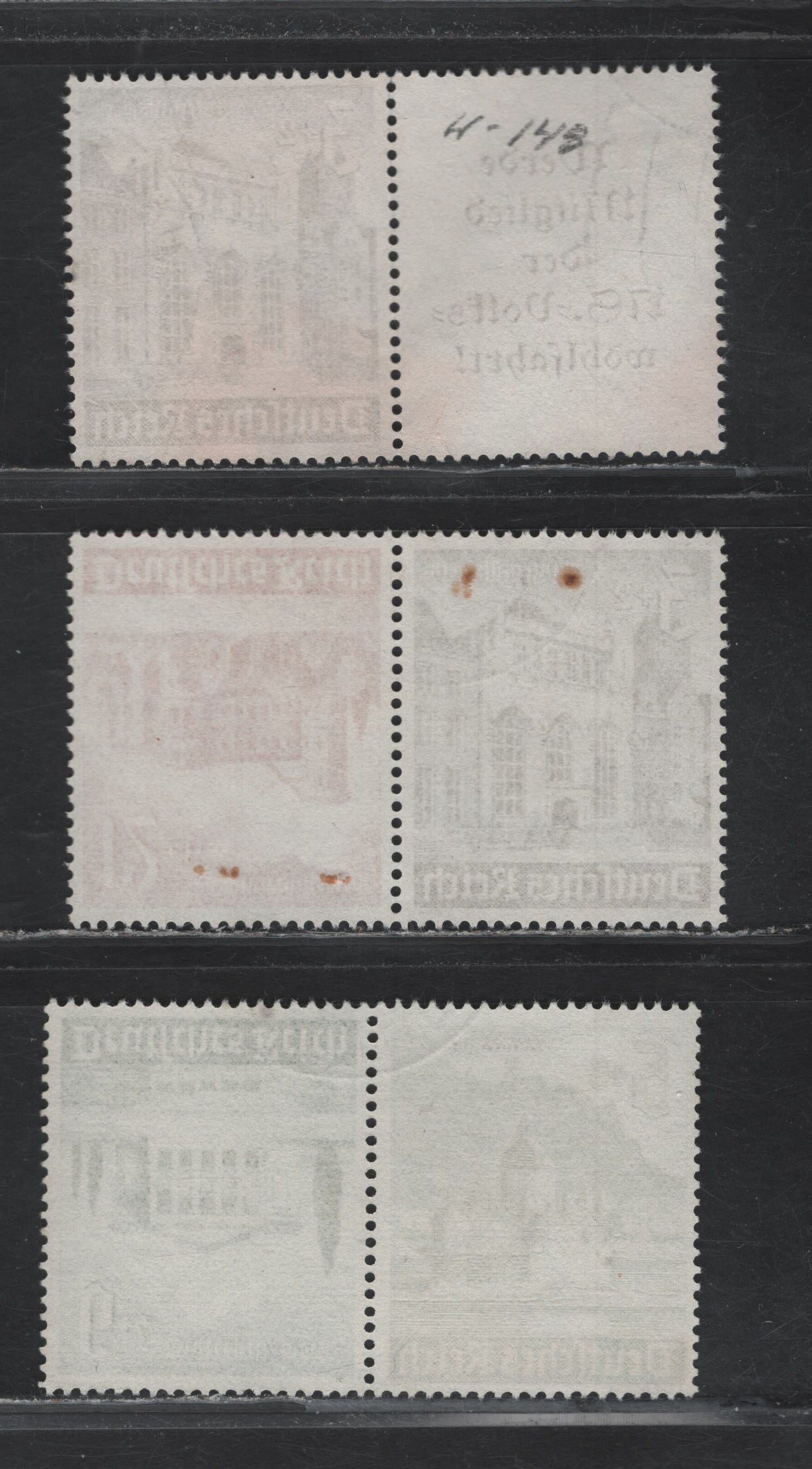 Lot 148 Germany SC#B177/B182 (W148, K37-K38) 3pf+2pf - 12pf+6pf Dark Brown - Carmine , 1940 Buildings Winter Help Issue, 3 Very Fine Used Tete-Beche Booklet Pairs & Horiz L-S Booklet Pair