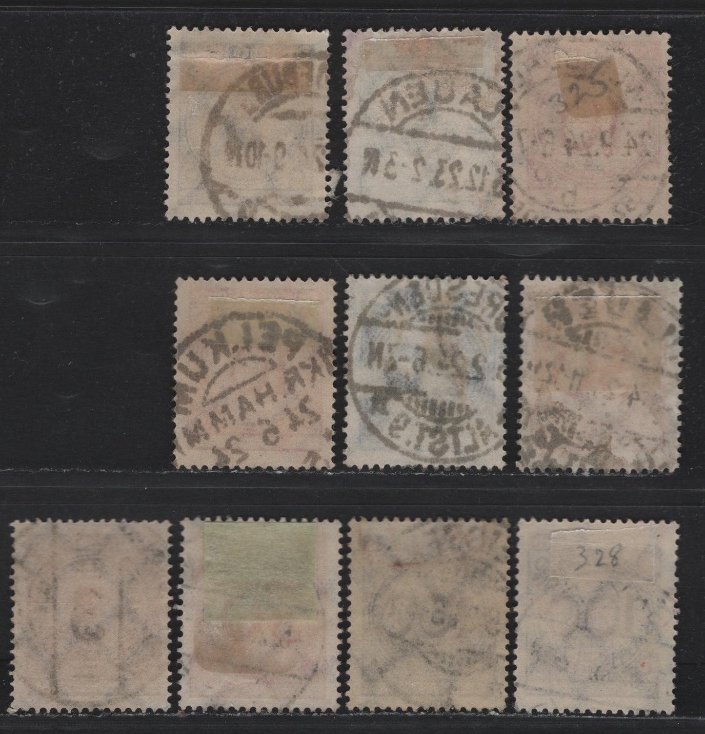 Lot 175 Germany SC#323-328 (338Pa-343P, 338wa-343w) 3pf - 100pf Dark Orange Brown - Blackish Violet Purple , 1923 Revalued Florette Numeral Issue, 10 Fine/Very Fine Used Singles, As Lot 174, But Without The Rotary Press 20pf & Readable Town Cancels