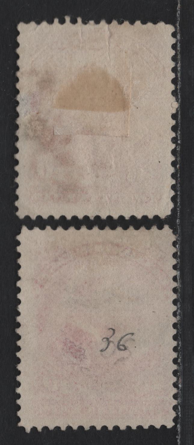 Lot 32 Canada #46 20c Vermillion - Orange Vermillion Queen Victoria, 1888-1897 Small Queen Issue, 2 Very Good Used Singles, 2O-EE & 2O-I Papers, Perfs 12 & 12x12.1