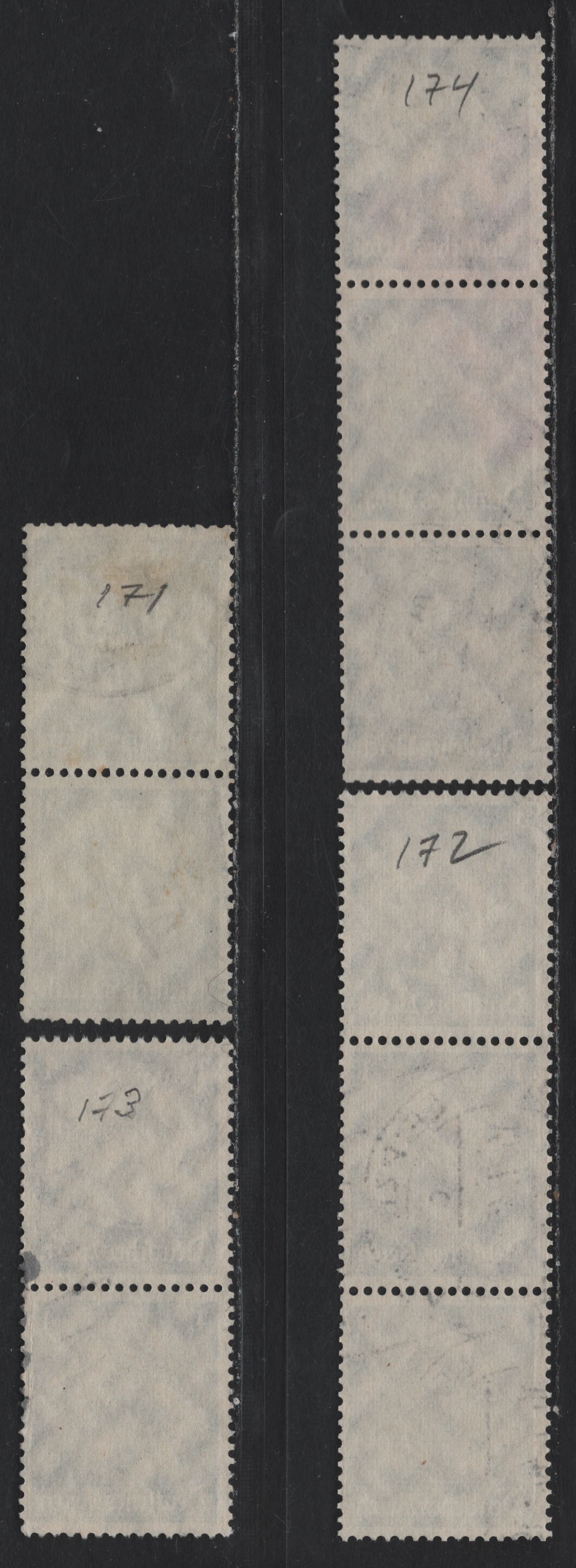 Lot 93 Germany SC#415, 417 (S171-S174) 1pf - 4pf Black - Gray Blue , 1933-1936 Hindenberg Issue, 4 Fine/Very Fine Used Vertical Booklet Pairs & Strips, Representing All Configurations Of These Stamps