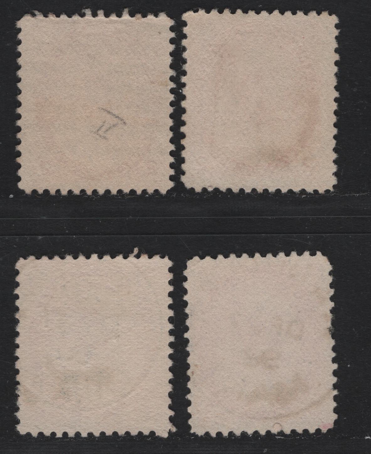 Lot 110 Canada #77-a, 78 2c - 3c Carmine Rose - Carmine Queen Victoria, 1898-1902 Numeral Issue, 4 Fine/Very Fine Used Singles, Selection of Cancellations On Various Papers