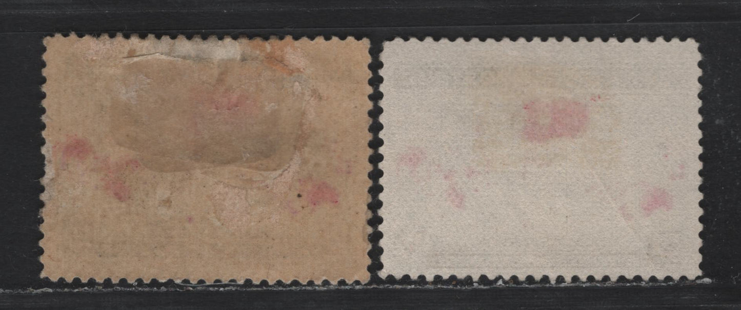 Lot 133 Canada #86, 86b 2c Black, Pale Greenish Blue/Light Prussian Blue & Aniline Red Mercator's Projection, 1898 Imperial Penny Postage Issue, 2 VGOG & Unused Singles, ABN-X & ABN-A Papers, Perfs 12 & 12x11.9