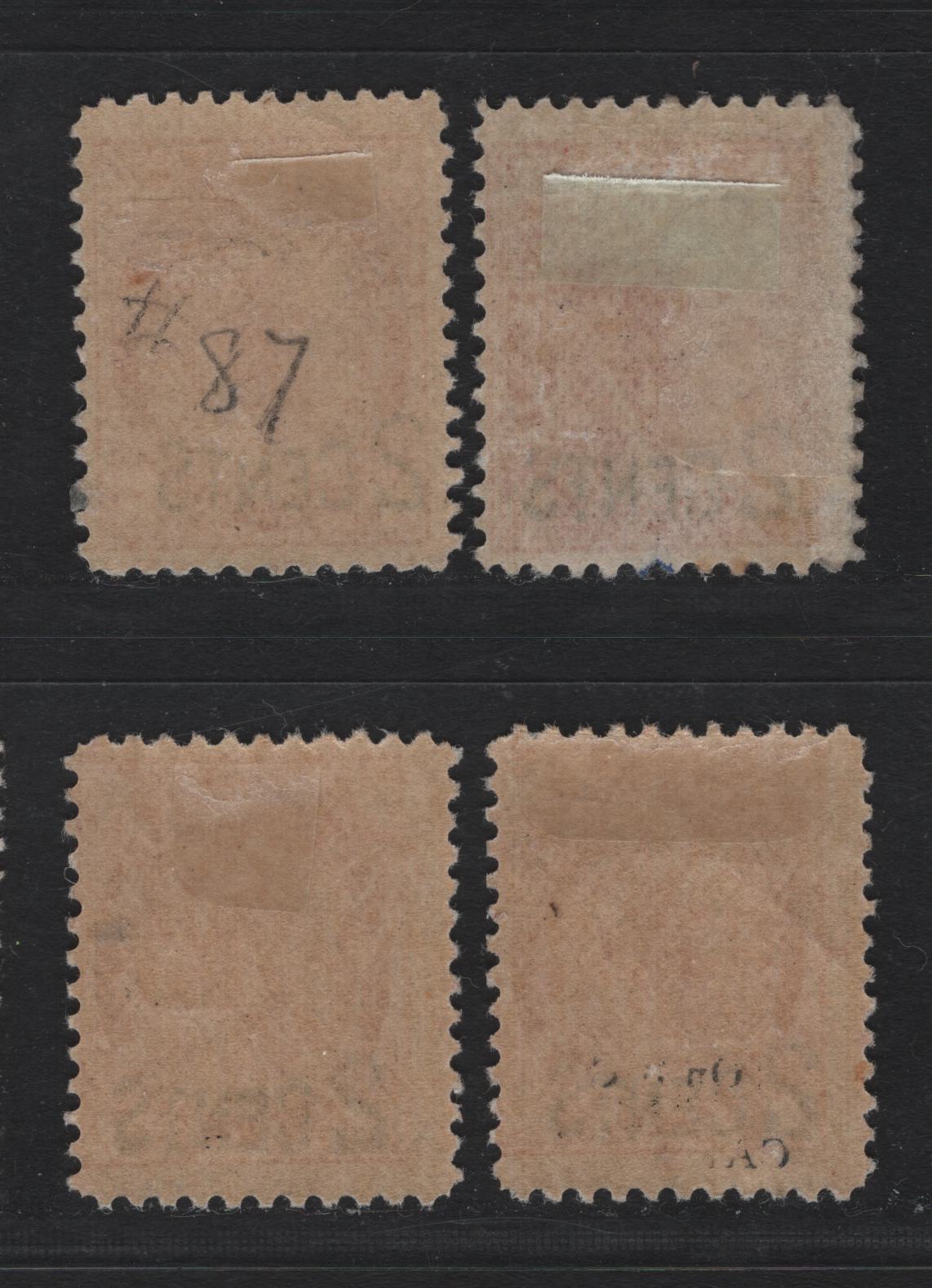 Lot 142 Canada #87 2c on 3c Carmine Queen Victoria, 1899 Provisional Issue, 3 VG/FOG Singles, ABN-X & ABN-Y Papers, Perfs 12 & 12x11.9