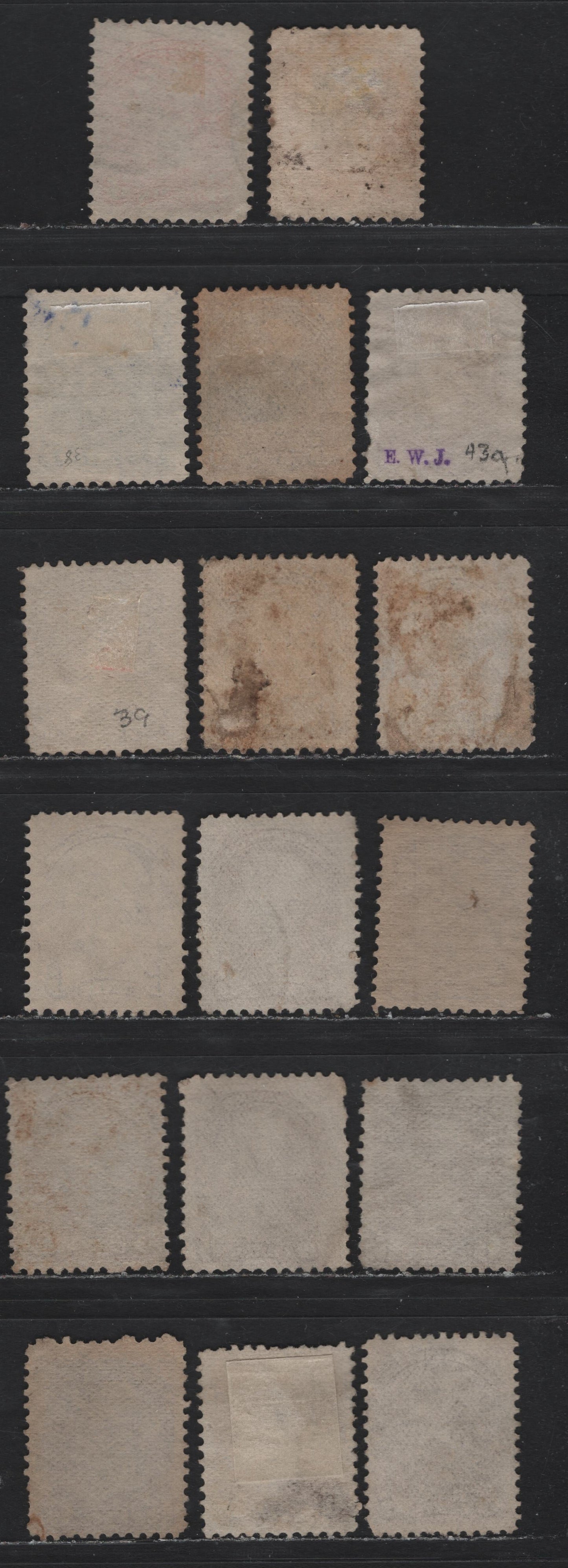 Lot 15 (C) Canada #37,c, 38, 39,b,d 3c - 6c Dull Red - Yellow Brown Queen Victoria, 1870-1893 Small Queen Issue, 17 Fine Used Singles, Study Group, Various Horizontal & Vertical Wove papers, Unchecked As To Specifics, Perfs 11.75x12 & 12.
