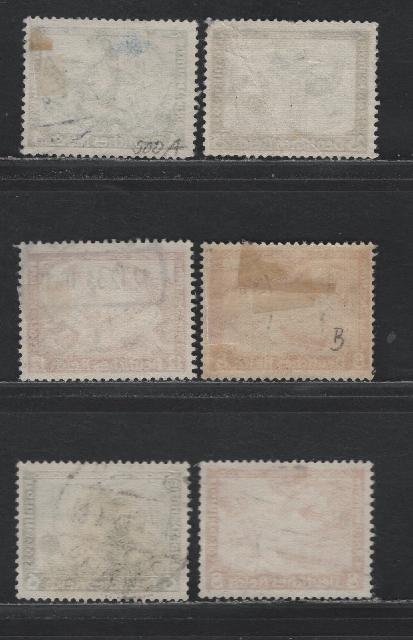 Lot 191 Germany SC#B50, B52-B54, B53a, B56 (500A, 502A, 503A-B, 504A, 505A) 4pf+2pf - 12pf+3pf Dark Blue - Brown Red , 1933 Wagner Issue, 6 Good - Very Fine Used Singles, Includes Both Perfs Of the 8+4pf, All Others Are Perf 13.5x14