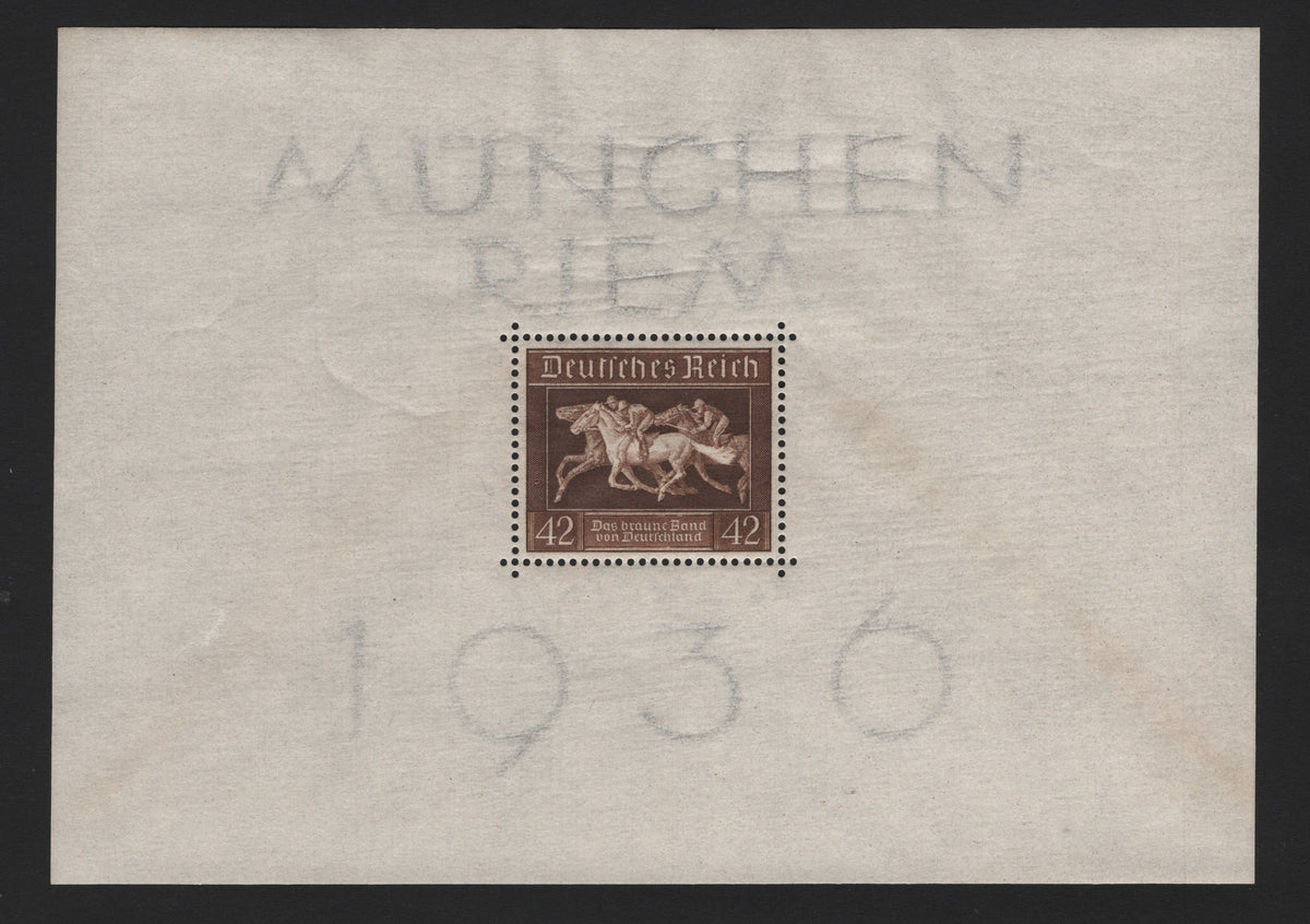 Lot 14 Germany SC#B90 (4x) 42pf Brown, 1936 Brown Ribbon Race Issue, A VFNH Souvenir Sheetlet Of 1, Very Light Age Toning