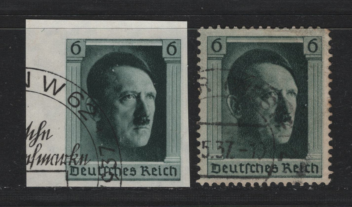 Lot 3 Germany SC#B102a, B103a (646, 647) 6pf Blackish Blue Green, 1937 48th Birthday Of Hitler - German National Philatelic Exhibition Issues, 2 Very Fine Used Singles