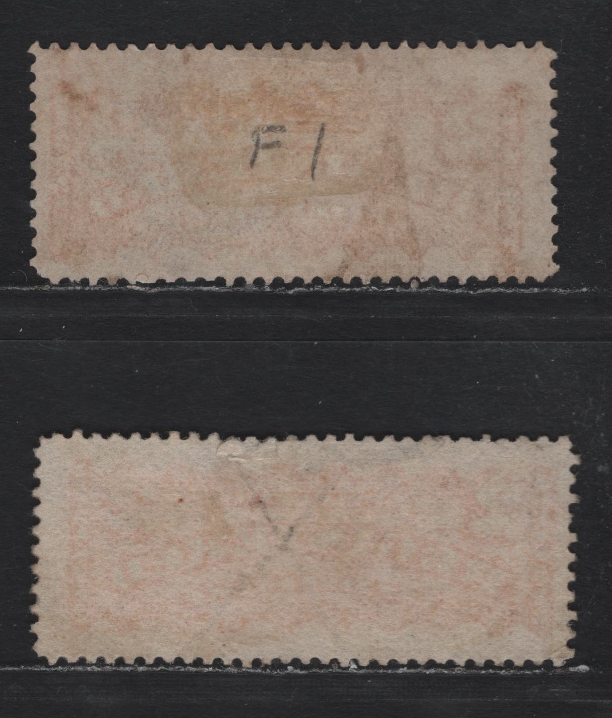 Lot 24 Canada #F1i 2c Orange Red , 1875-1896 Registration Issue, 2 Fine Used Singles, Mid Montreal Printings, Vertical Stout Wove Paper