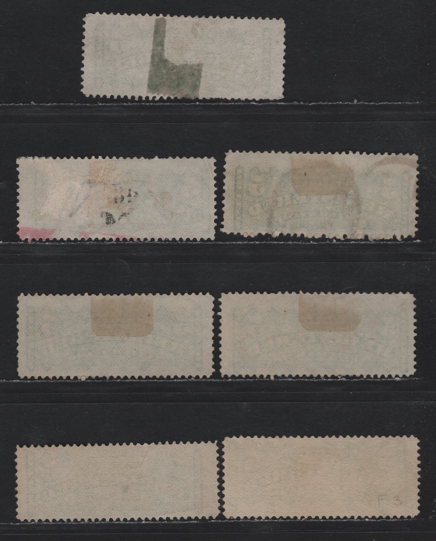 Lot 29 (C) Canada #F2i, F2a 5c Green & Blue Green , 1875-1896 Registration Issue, 7 Fine Used Singles, Second Ottawa Printings, Perf 12 On A Variety Of Soft Vertical & Horizontal Wove Papers