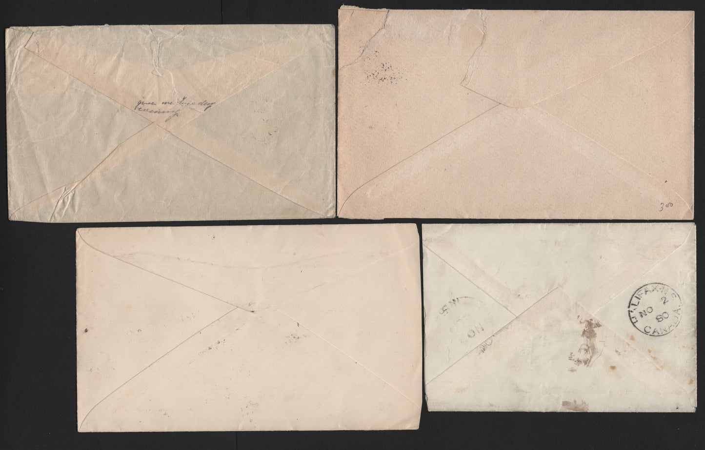 Lot 72 Canada (C) #35iii,36e, 37,c 1c - 3c Yellow - Dull Red Queen Victoria, 1870-1893 Small Queen Issue, 4 Very Good/Fine Used Covers, Dartmouth Small Queen Covers, Sent Between 1880-1897 At 3c Rate