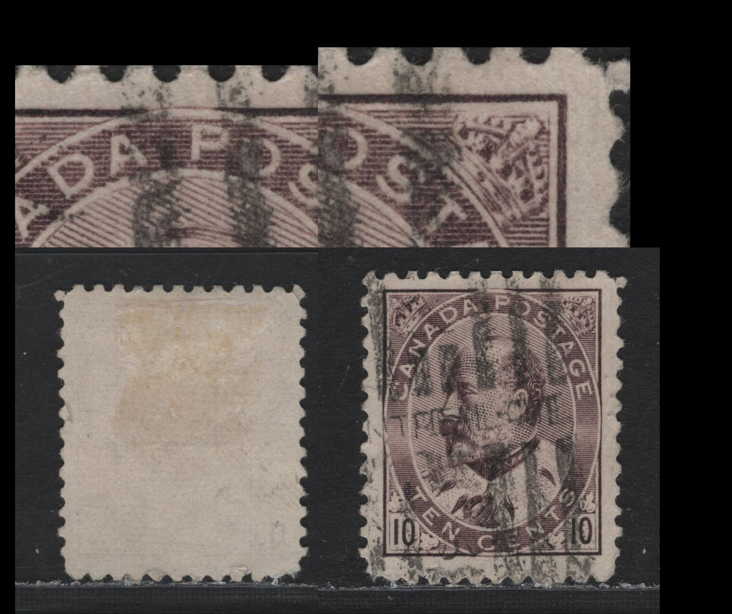 Lot 15 Canada #93 10c Lilac Brown, 1903-1908 King Edward VII Issue, A Fine Used Single, ABN-AAAAA Paper, Perf 11.9x12, Showing Weak Entry At UR Corner And The Oval Between Canada Postage, Montreal Roller Cancel.