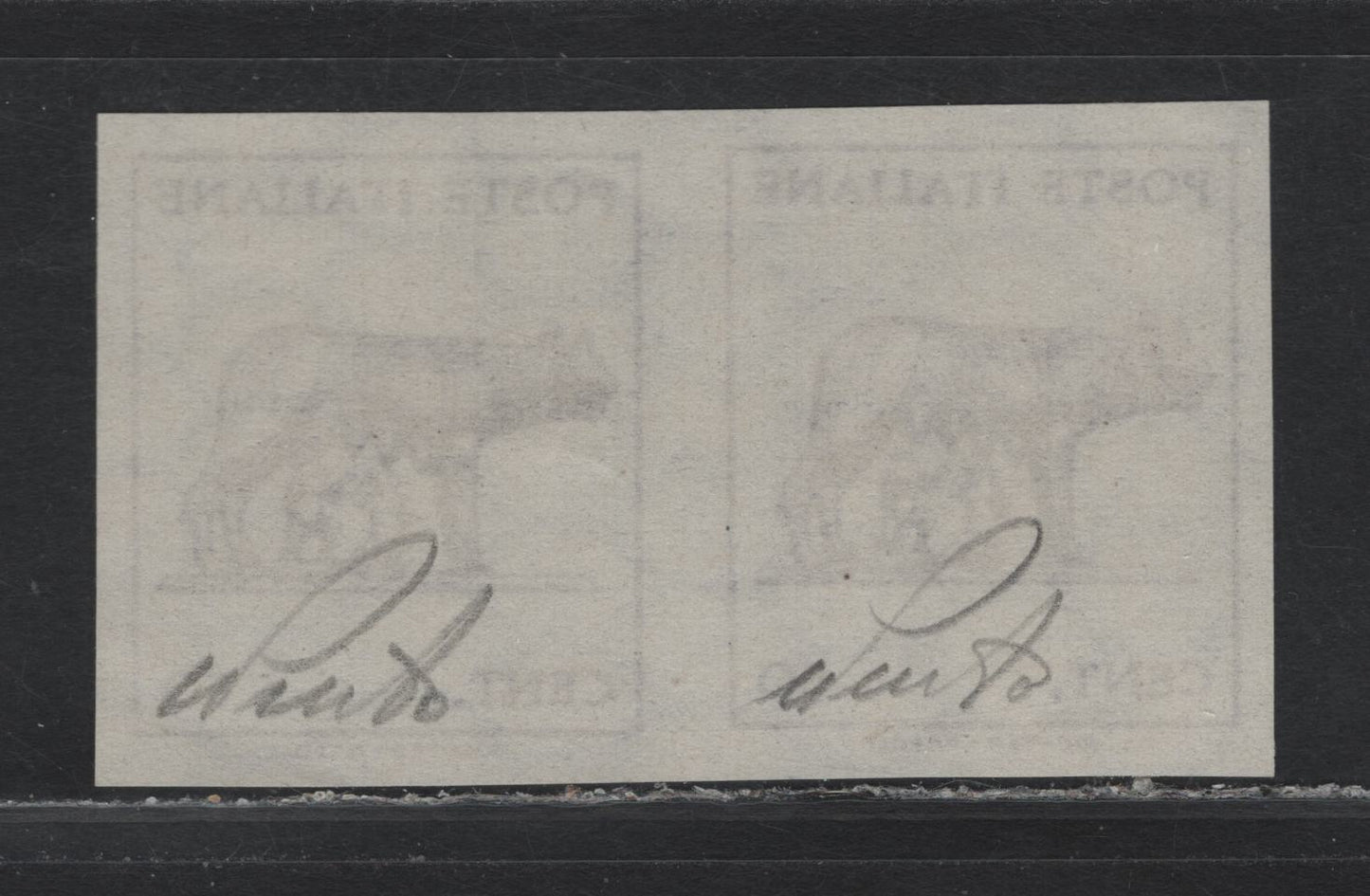 Lot 167 Italy SC#439var 50c Rose Violet, 1942 Italian Army Issue, A Very Fine Unused Imperf Pair, Watermarked Paper, Missing the Bistre Rose Security Underprint In The Background & Imperf, Signed Giuseppe Pinto.