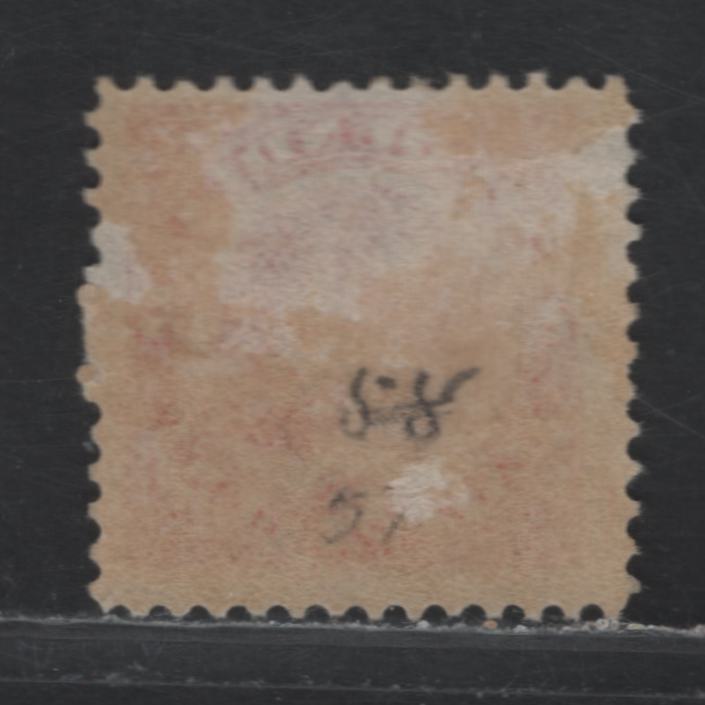 Lot 218 Newfoundland #57 1/2c Orange Red, 1887-1898 Cents Issue, A GOG Single, 1896 Printing, Soft Horiz Wove Paper, Fine & Fresh Appearing, But Large Thin That Does Not Show Through.
