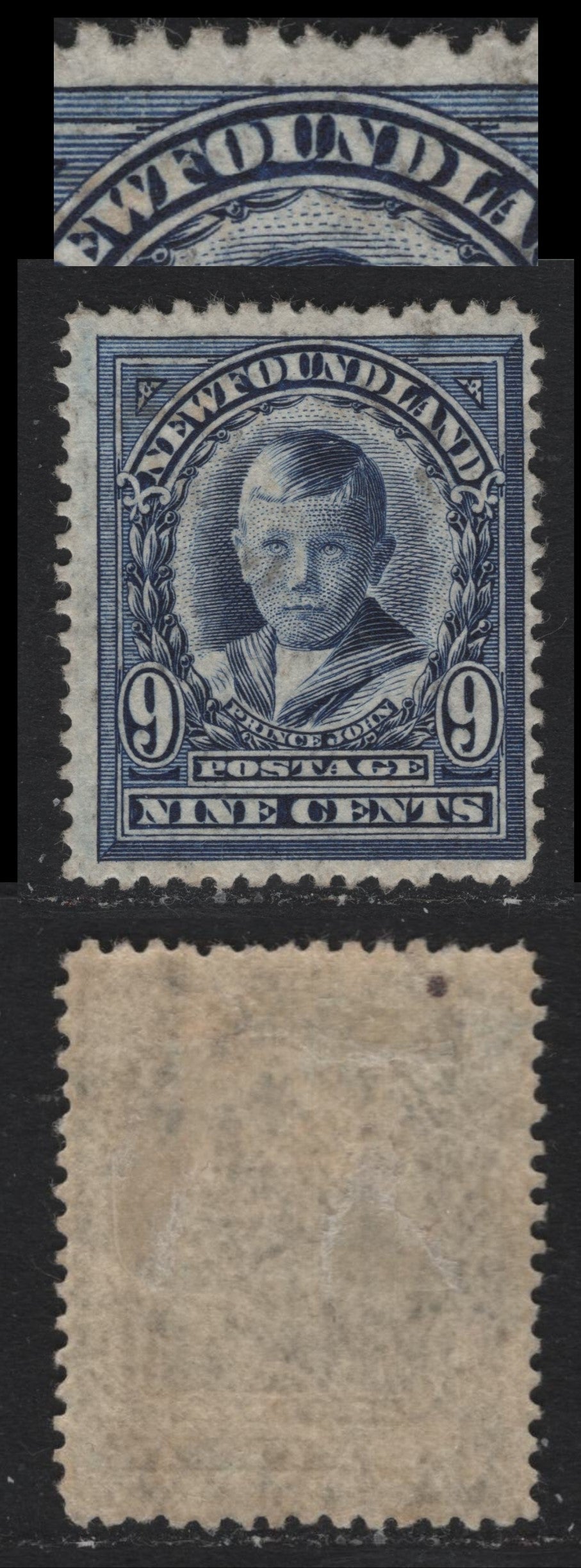 Lot 239 Newfoundland #111i 9c Blue Violet, 1911 Royal Family Issue, A FOG Single, WM-C Paper, Line Perf 14.2x14.25, Showing Re-Entry Above 'Newfoundland'.
