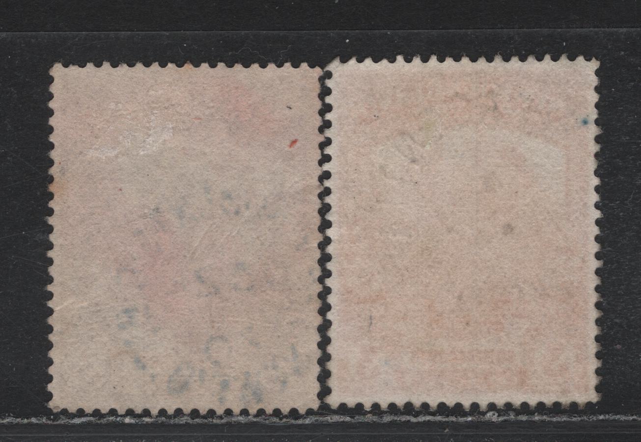 Lot 247 Newfoundland #117, 117b 3c Brown - Red Brown, 1919 Trail of the Caribou Issue, 2 Very Fine Used Singles, WM-F Papers, Placentia & Robert's CB Split Ring Cancels, Unchecked As To Perfs.