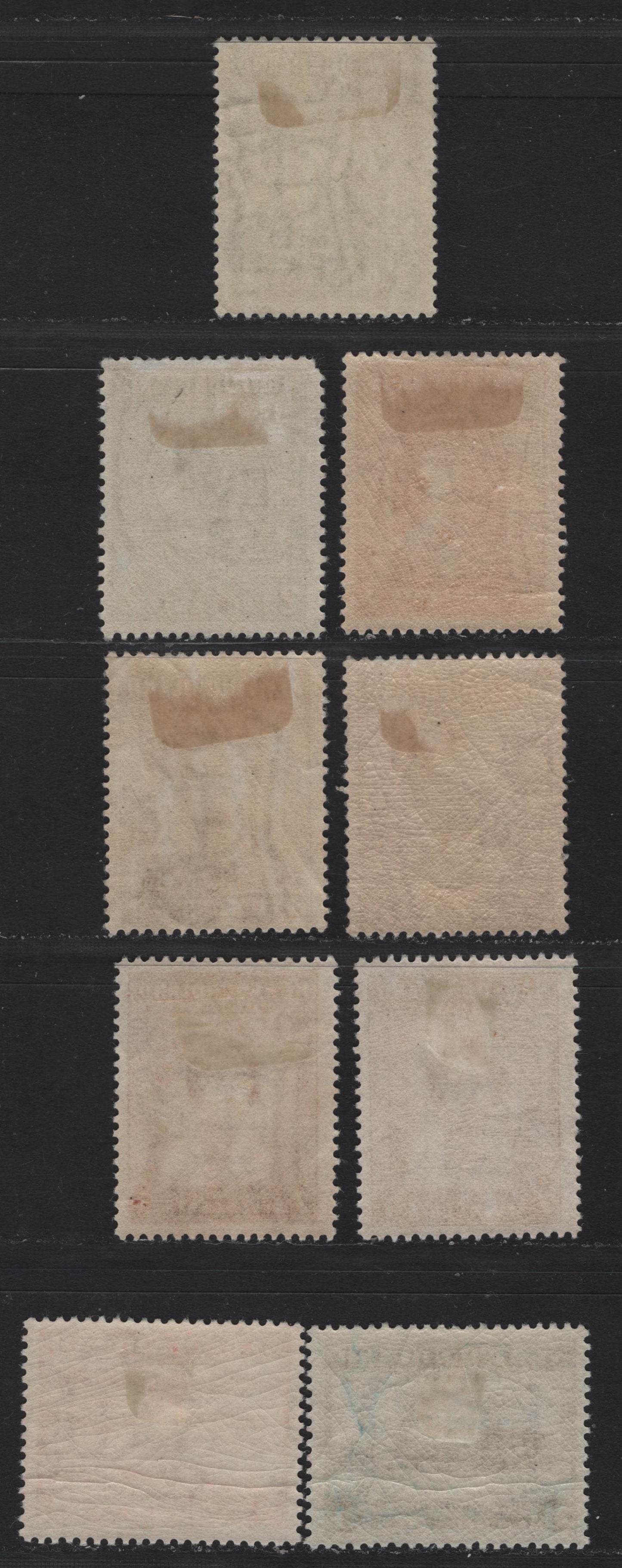 Lot 257 Newfoundland (C) #183, 186ii, 187, 190-191, 208-210 1c - 24c Green - Light Blue, 1932-1937 Perkins Bacon Resources Issue, 9 F/VFOG Singles, Two Shades Of 7c Red Brown