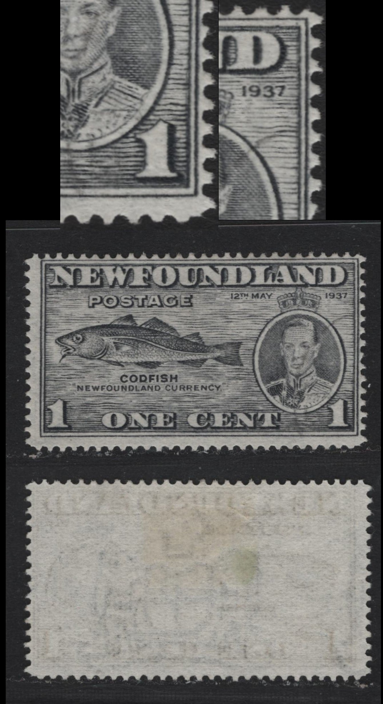 Lot 268 Newfoundland (C) #243iii 1c Gray Black, 1937 Long Coronation Issue, A Fine Used Single, Showing Retouch Of Inner Frameline At Right