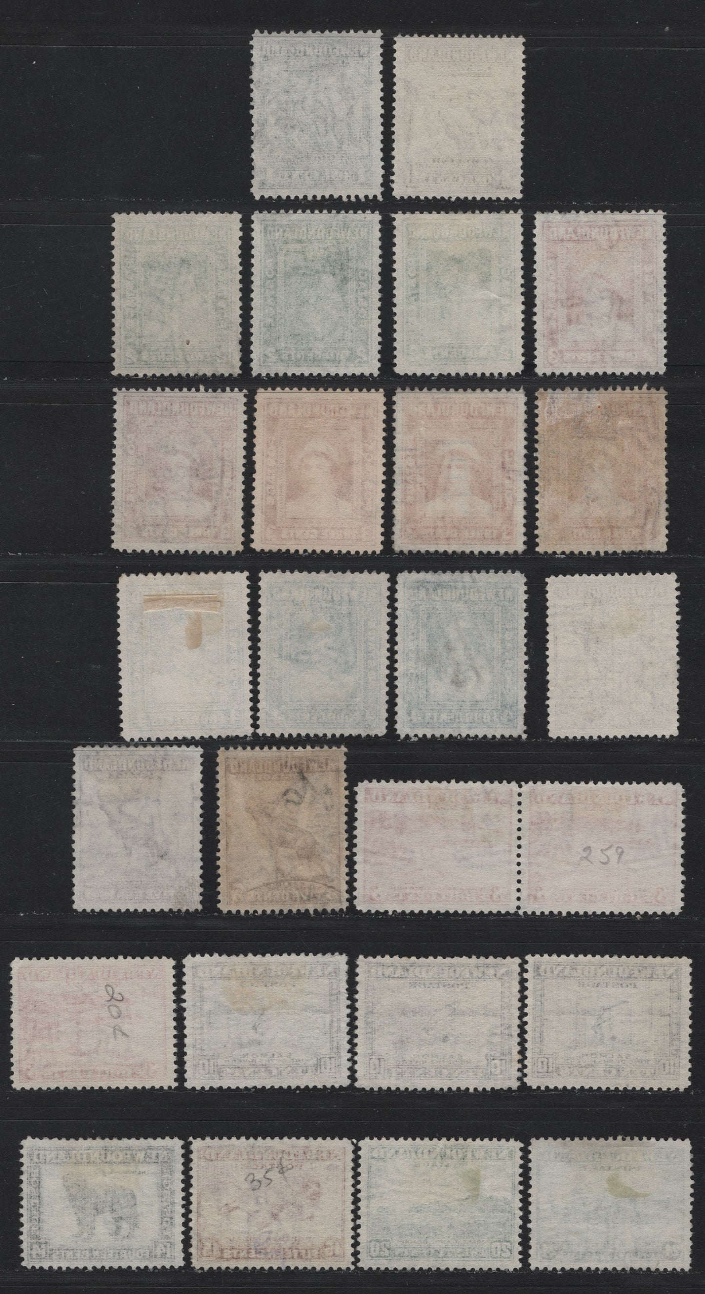 Lot 274 Newfoundland (C) #253-257, 257ix, 259-264 1c - 24c Dark Gray - Deep Blue, 1941-1944 Re-Engraved Waterlow Resources Issue, 25 Very Fine Used Singles, Selection of Singles Unchecked As To Exact Perf, Two of the 5c Are The Scarce Perf 13.5