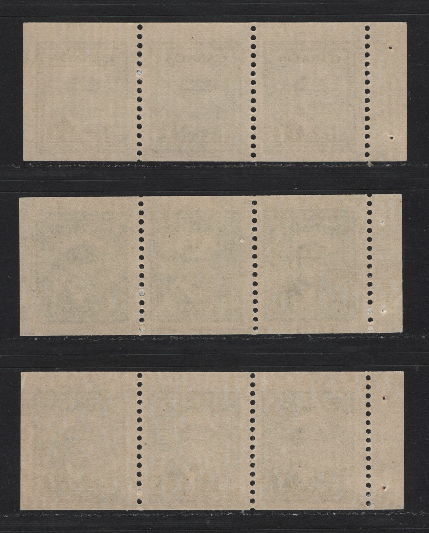 Lot 383 Canada #249c 1c Green, 1942-1943 War Issue, 3 F/VFNH Chewing Gum Booklet Panes Of 3, Horizontal Wove & Vertical Wove Papers, Two Panes On Horizontal Wove Paper Have Streaky & Smooth Gums