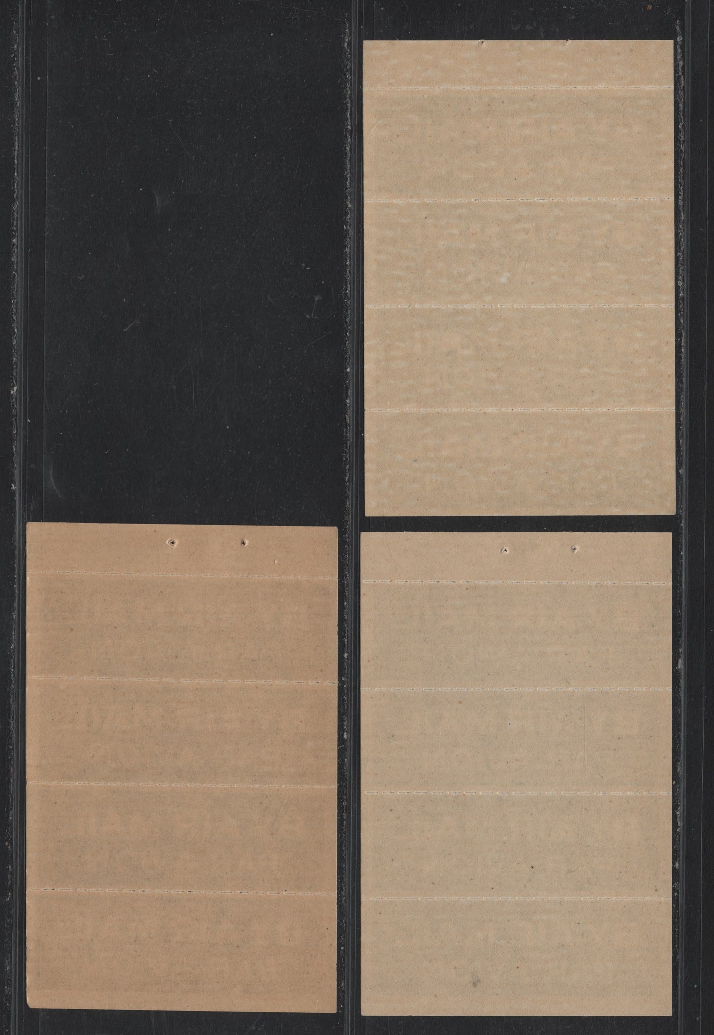 Lot 396 Canada Unlisted, 3 VFNH Panes Of 4 Airmail Labels From 1947 Gift Booklet, Printed In 3 Different Shades Of Blue On White Vert. Ribbed Paper, All Three Show Different Gum Types.