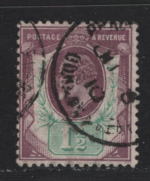 Lot 39 Great Britain (C) SG#223 1.5d Dull Purple & Green, 1902-1910 King Edward VII Issue, A Fine Used Single, De La Rue Printing, Chalky Paper, June 1910 Cancel.