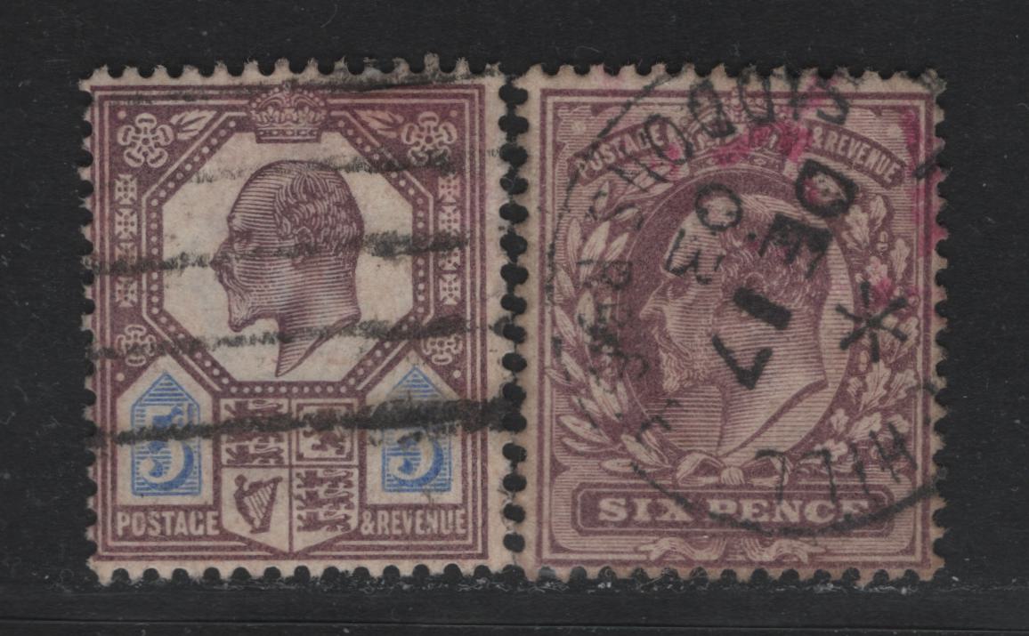 Lot 41 Great Britain (C) SG#243, 245 5d - 6d Slate Purple & Ultramarine - Pale Dull Purple, 1902-1910 King Edward VII Issue, 2 Fine Used Singles, De La Rue Printing, Ordinary Paper