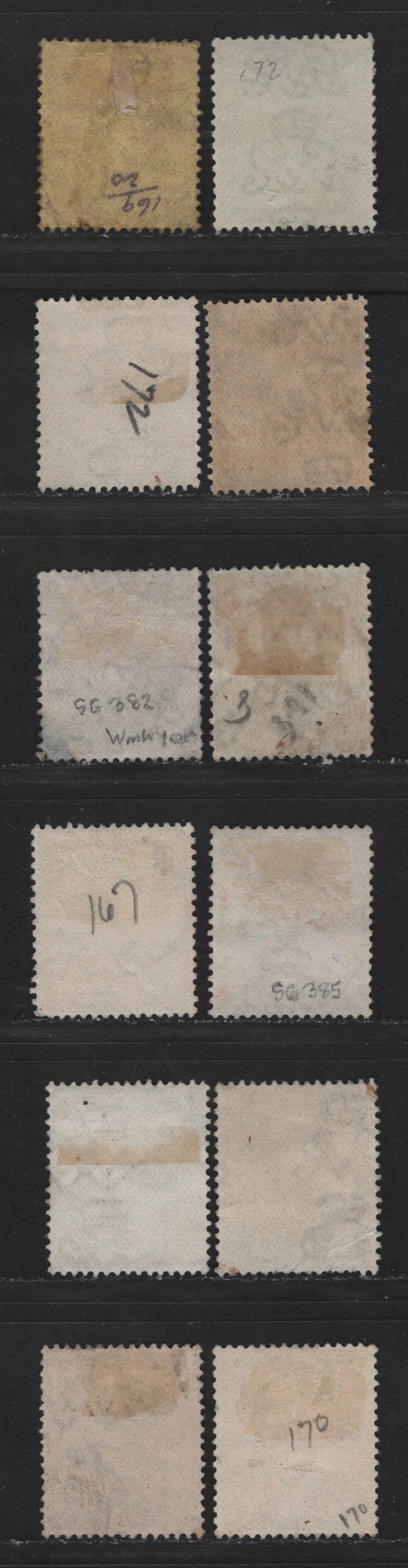 Lot 157 Great Britain (C) SG#379, 381, 385, 387, 390, 392-393, 395-396 4d - 1/- Gray Green - Bistre & Bistre Brown, 1913-1924 KGV Profile Heads Issue, 12 Fine Used Singles