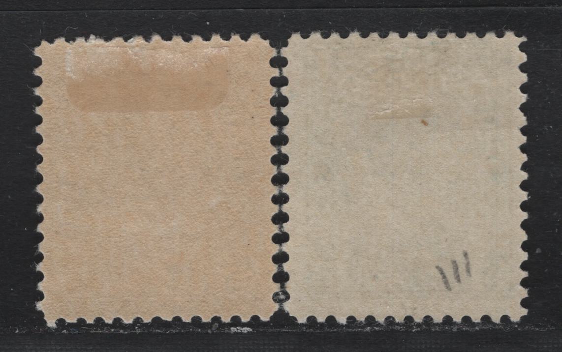 Lot 20 Canada #111-112 5c Deep Blue - Deep Milky Rose Lilac , 1911-1925 KGV Admiral Issue, 2 FOG Singles, ABN-E Paper, Perf 11.9, Both With Normal Frameline.