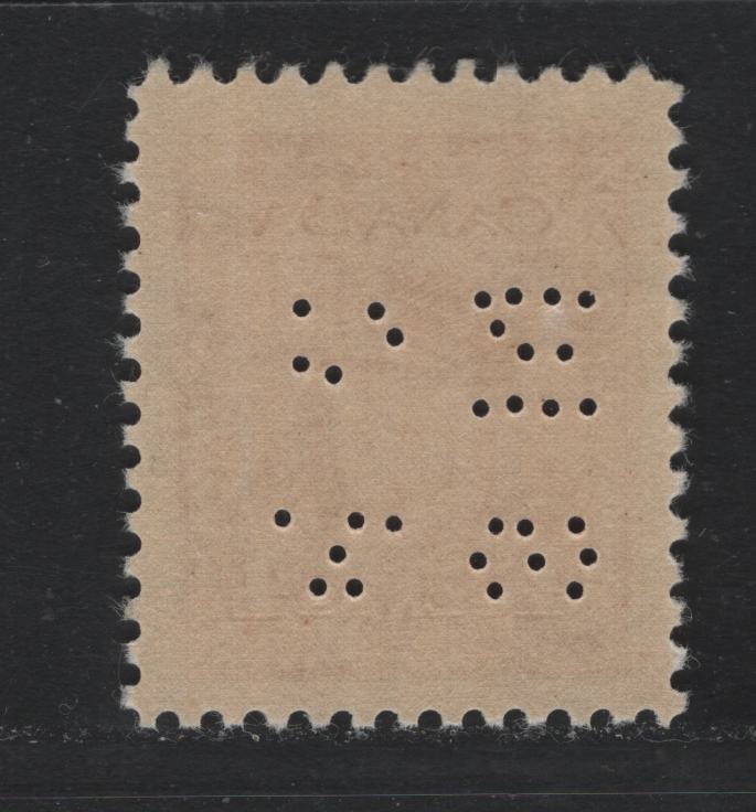 Lot 278 Canada SC#O9-254var 4c Carmine Red King George VI, 1942-1949 War Effort Issue, A VFNH Single 4-Hole OHMS Perfin From Position 4, Revised Die, Showing Missing Holes Due to Broken Pins